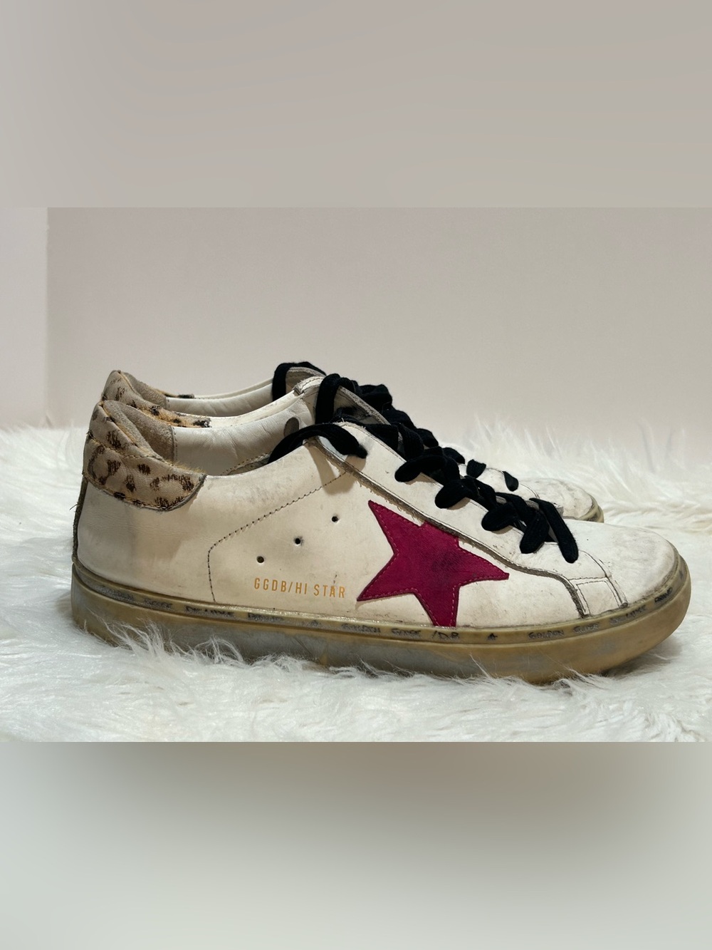 Golden Goose Sneakers with Pink Hi Star and Leopard Heel size 40 Authentic